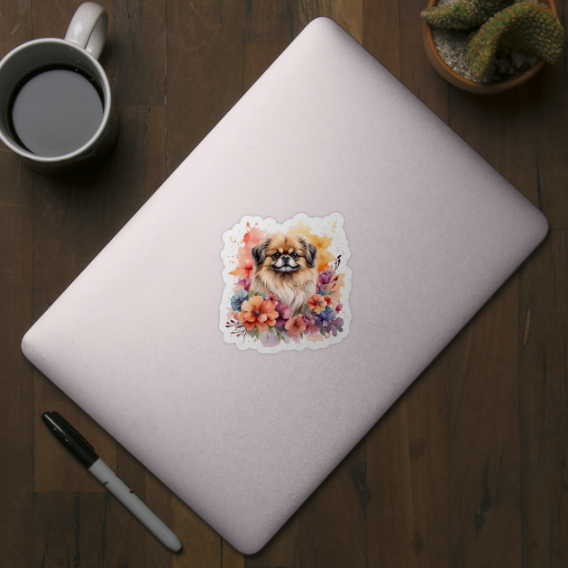 A pekingese decorated with beautiful watercolor flowers by CreativeSparkzz